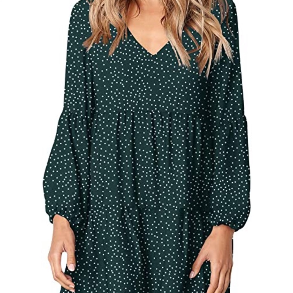 NWOT polka dot dress with ruffle detail